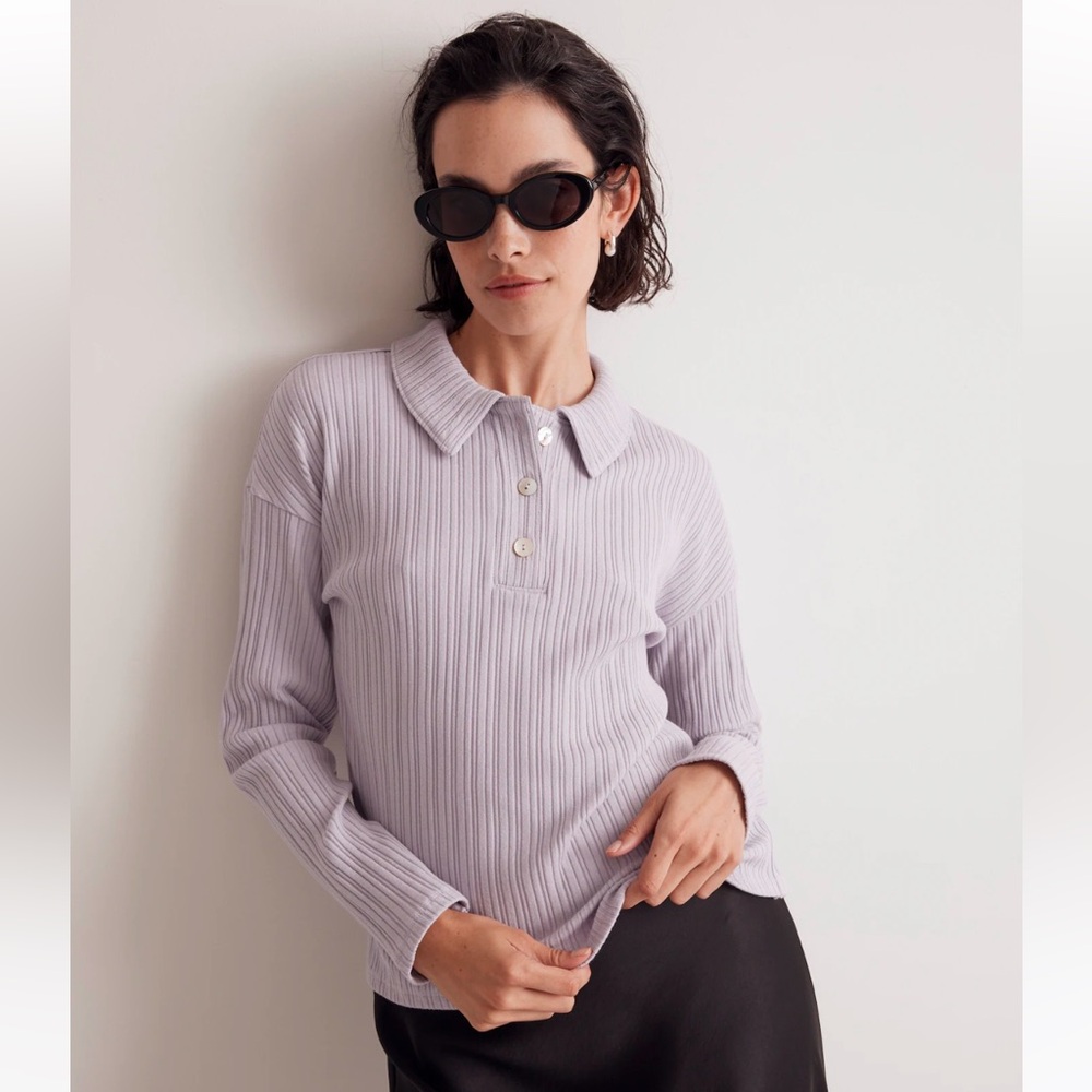 Madewell Variegated Rib Boxy Polo Shirt in Dusty Lavender